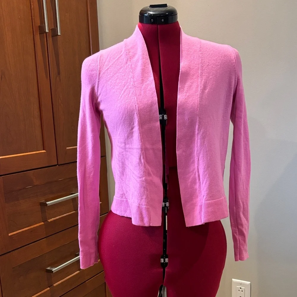 Pristine 🌷 Banana Republic Bubblegum Pink Open Wool Cardigan Sz S - Picture 1 of 10